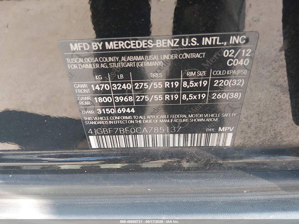 2012 MERCEDES-BENZ GL 450 4MATIC