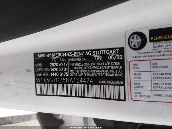 2022 MERCEDES-BENZ S 580 4MATIC — I9