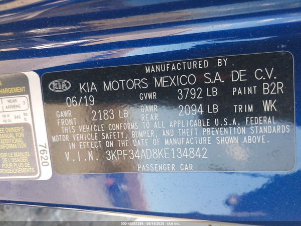 2019 KIA FORTE S
