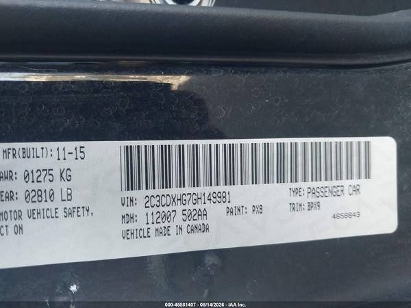 2016 DODGE CHARGER SXT