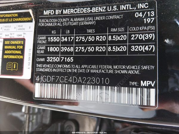 2013 MERCEDES-BENZ GL 450 4MATIC