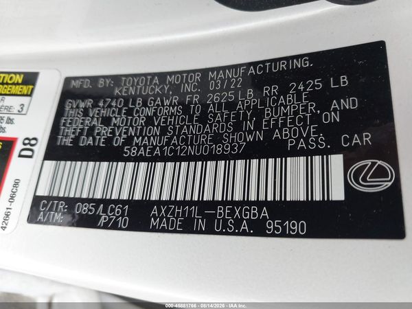 2022 LEXUS ES 300H LUXURY