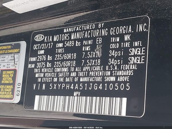 2018 KIA SORENTO 3.3L EX