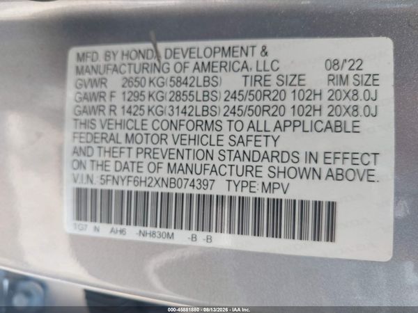 2022 HONDA PILOT AWD SPECIAL EDITION
