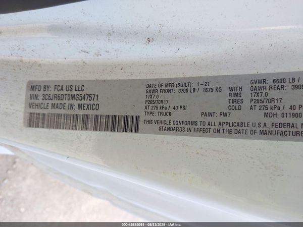 2021 RAM 1500 CLASSIC TRADESMAN  4X2 8' BOX — I9