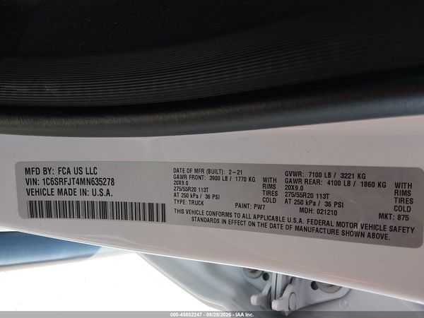 2021 RAM 1500 LARAMIE  4X4 5'7 BOX — I9