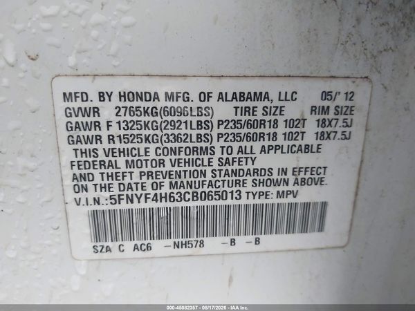 2012 HONDA PILOT EX-L