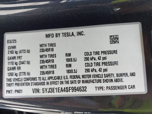 2025 TESLA MODEL 3