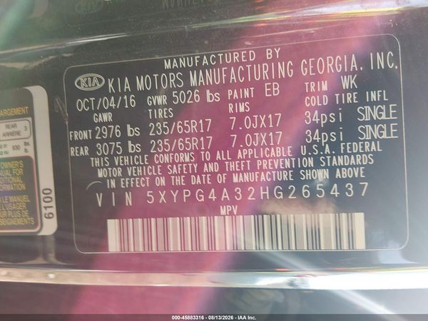 2017 KIA SORENTO 2.4L L