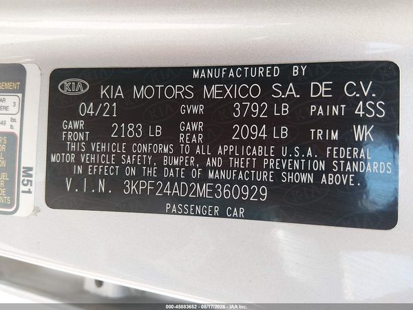 2021 KIA FORTE LXS