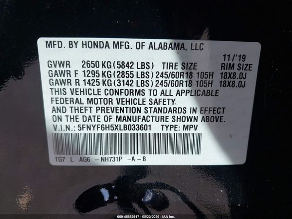 2020 HONDA PILOT AWD EX-L — I9