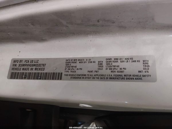 2021 RAM PROMASTER 3500 HIGH ROOF 159 WB