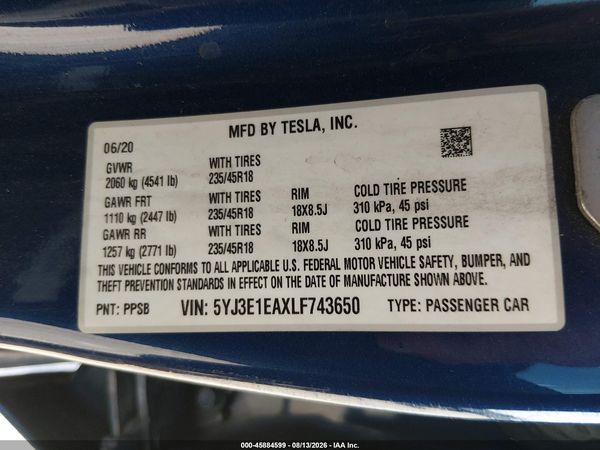 2020 TESLA MODEL 3