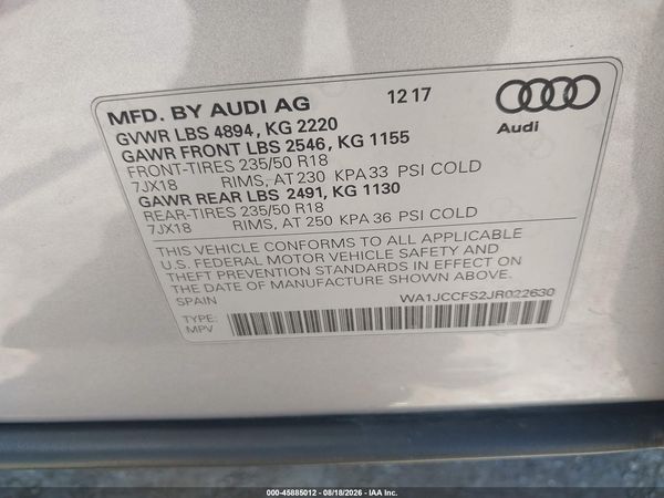 2018 AUDI Q3 2.0T PREMIUM