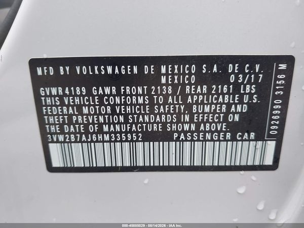 2017 VOLKSWAGEN JETTA 1.4T S — I9