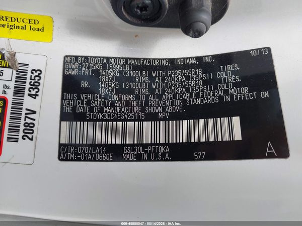2014 TOYOTA SIENNA LIMITED V6 7 PASSENGER — I9