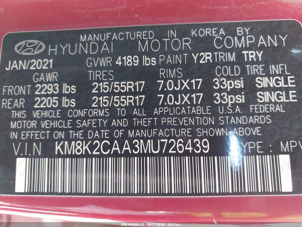 2021 HYUNDAI KONA SEL