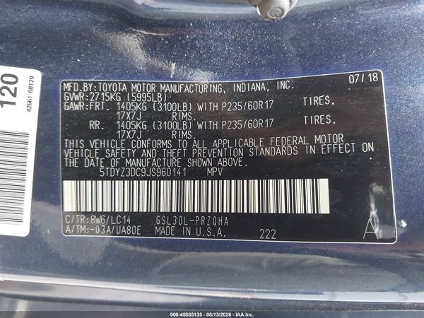 2018 TOYOTA SIENNA XLE 8 PASSENGER
