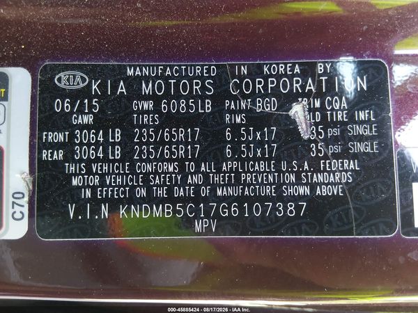 2016 KIA SEDONA LX