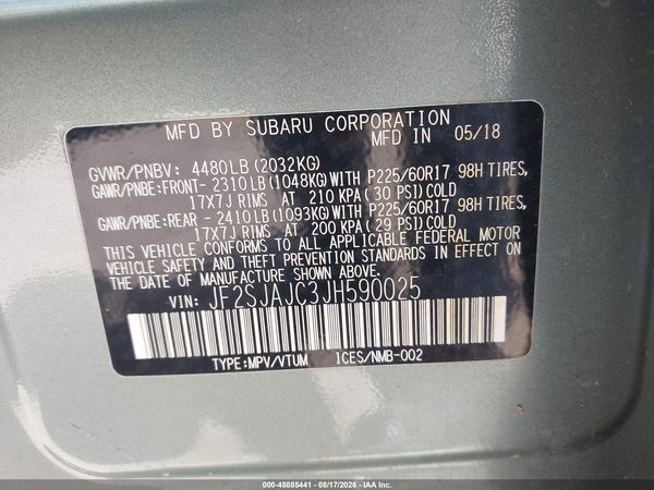 2018 SUBARU FORESTER 2.5I LIMITED — I9