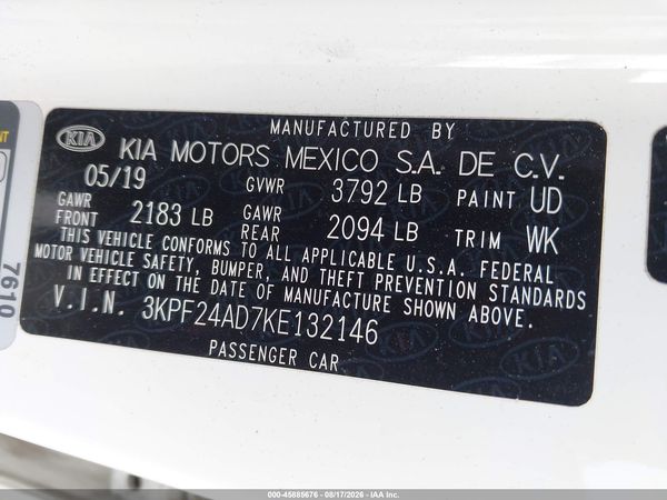 2019 KIA FORTE LXS