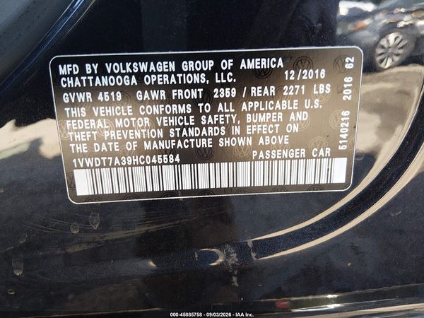 2017 VOLKSWAGEN PASSAT 1.8T R-LINE — I9