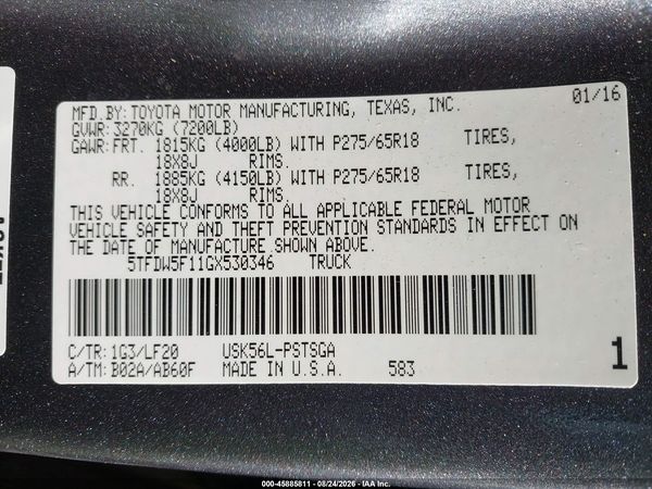 2016 TOYOTA TUNDRA TRD PRO 5.7L V8 — I9