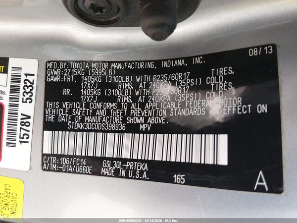 2013 TOYOTA SIENNA LE V6 8 PASSENGER — I9