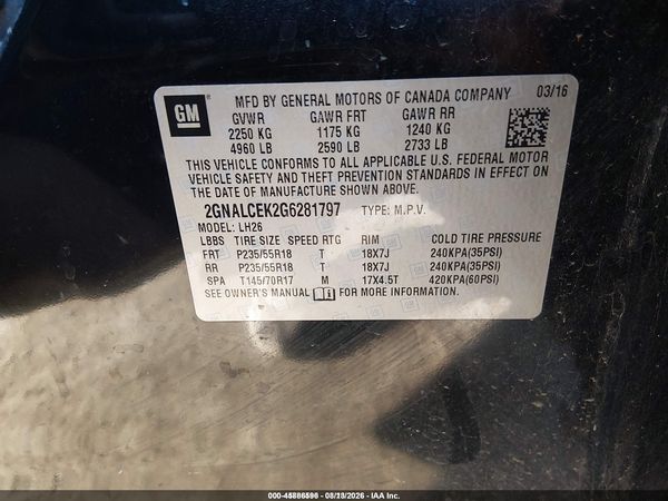 2016 CHEVROLET EQUINOX LT — I9