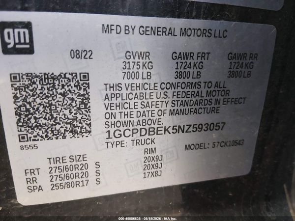2022 CHEVROLET SILVERADO 1500 4WD  SHORT BED CUSTOM — I9