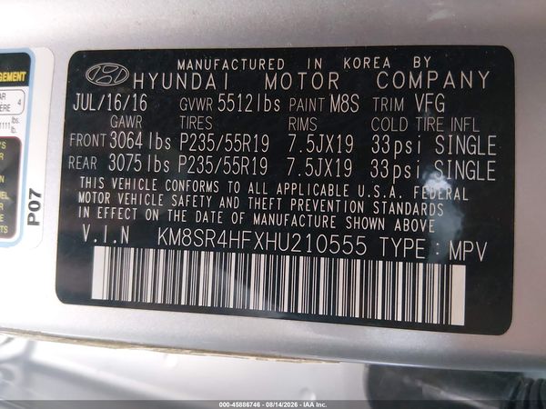 2017 HYUNDAI SANTA FE LIMITED ULTIMATE