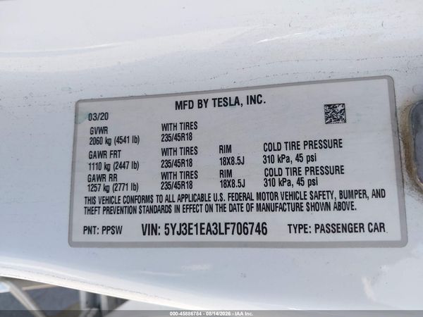 2020 TESLA MODEL 3