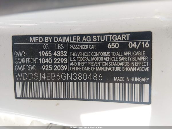 2016 MERCEDES-BENZ CLA 250 CLA250