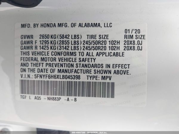 2020 HONDA PILOT AWD TOURING 7 PASSENGER