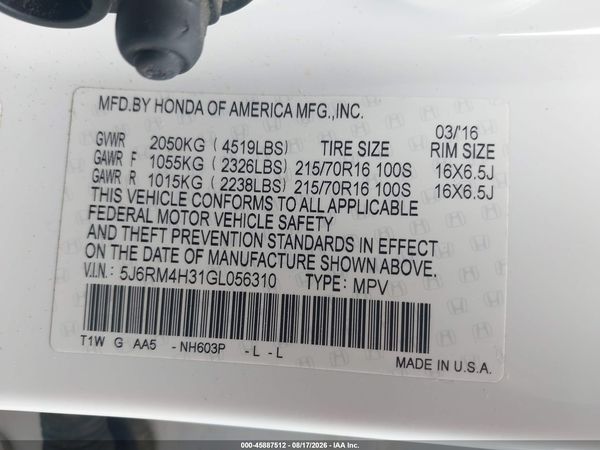 2016 HONDA CR-V LX