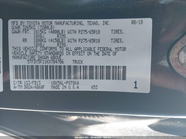 2019 TOYOTA TUNDRA SR5 5.7L V8