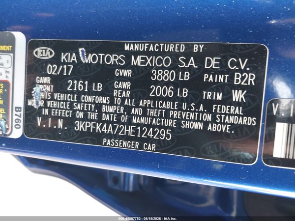 2017 KIA FORTE LX