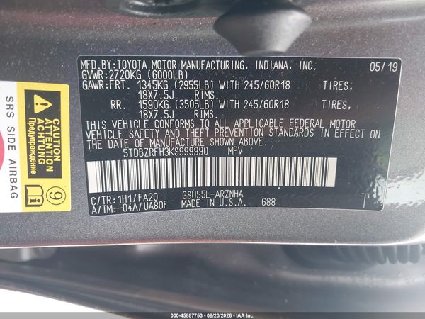 2019 TOYOTA HIGHLANDER LE PLUS