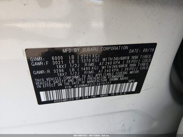 2020 SUBARU ASCENT PREMIUM — I9