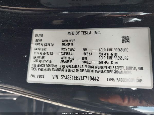 2020 TESLA MODEL 3