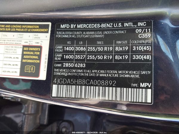 2012 MERCEDES-BENZ ML 350 4MATIC