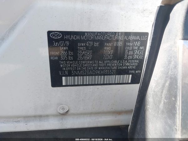 2019 HYUNDAI SANTA FE SE