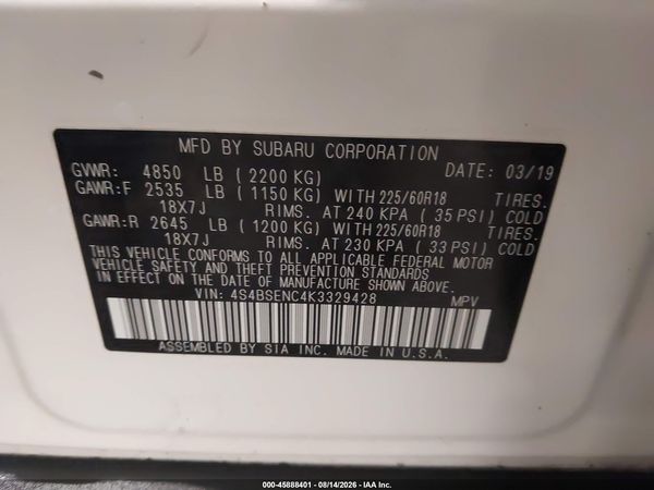 2019 SUBARU OUTBACK 3.6R LIMITED — I9
