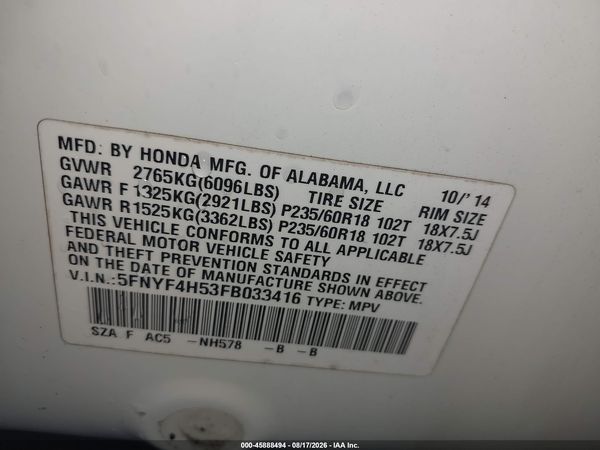 2015 HONDA PILOT EX-L