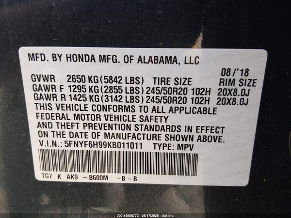 2019 HONDA PILOT TOURING