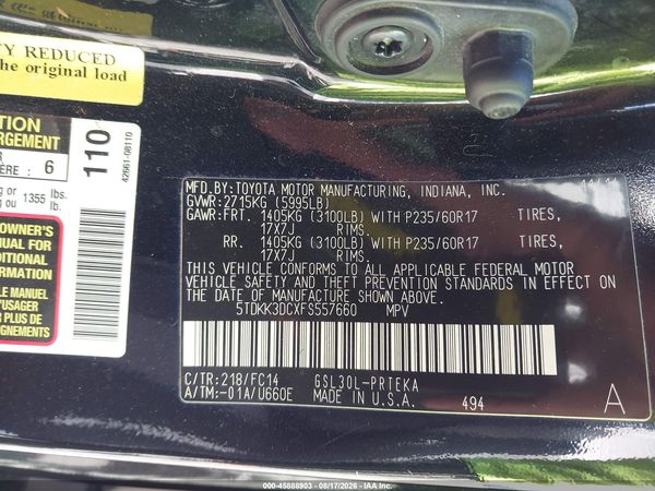 2015 TOYOTA SIENNA LE 8 PASSENGER