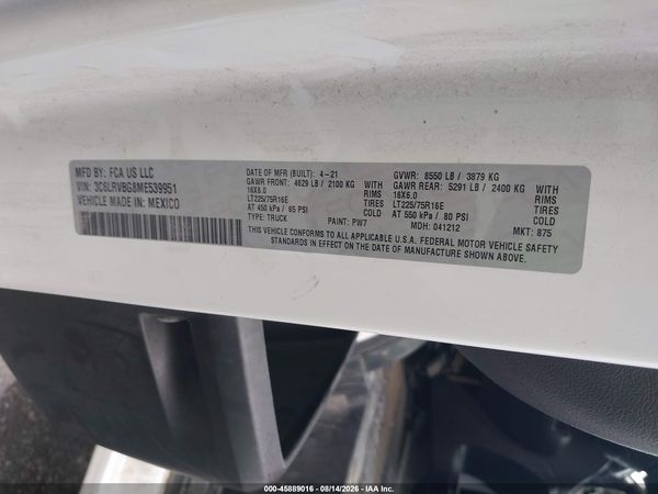 2021 RAM PROMASTER 1500 HIGH ROOF 136 WB