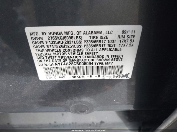 2012 HONDA PILOT LX