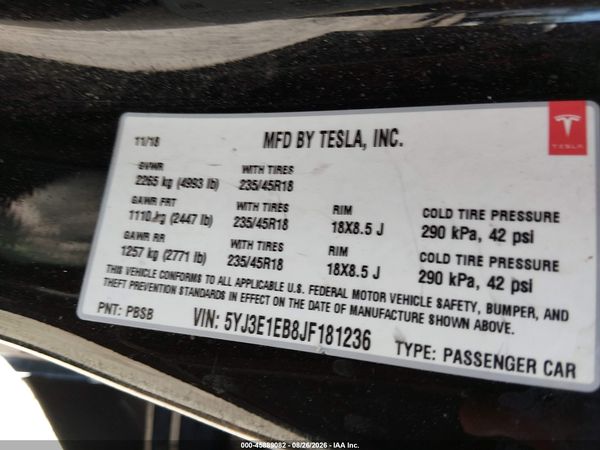 2018 TESLA MODEL 3 LONG RANGE/PERFORMANCE — I9