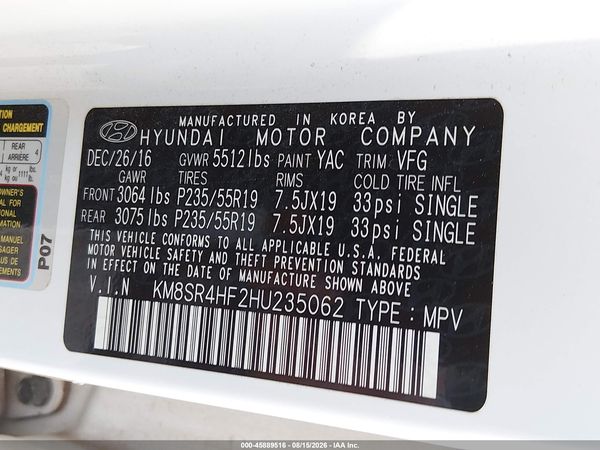 2017 HYUNDAI SANTA FE LIMITED ULTIMATE
